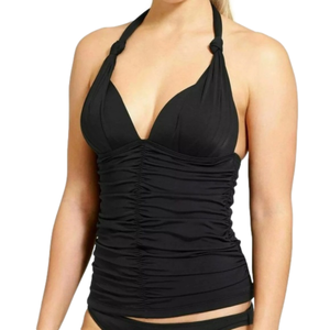 Athleta Harlow Black Ruched Tie Neck Halter Tankini Swimsuit Top Size Medium